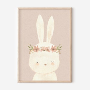 Floral Boho Bunny Print, Bunny Nursery Wall Decor, Girls Room, Rainbow Boho Wall Art