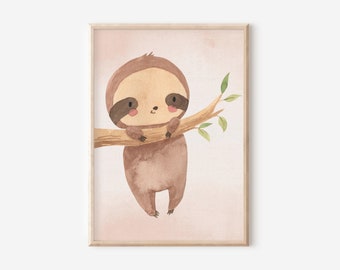 Sloth Nursery Print: Watercolor Woodland Art