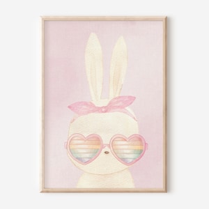 Rainbow Bunny Print, Bunny Nursery Wall Decor, Girls Room, Rainbow Boho Wall Art