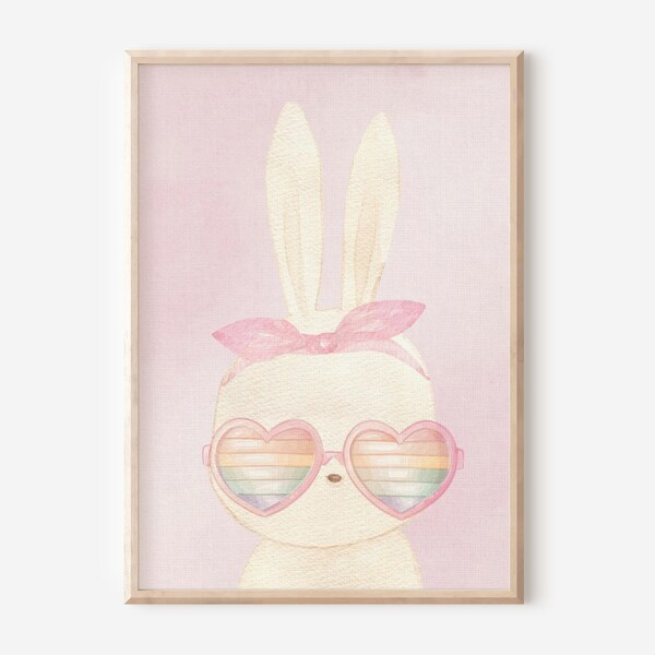 Rainbow Bunny Print, Bunny Nursery Wall Decor, Girls Room, Rainbow Boho Wall Art