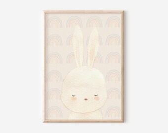Watercolor Rainbow Bunny Print: Boho Nursery Wall Art (Digital Download)