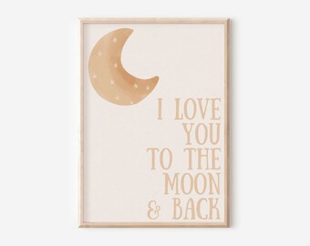 I Love You To The Moon and Back Print: Boy Nursery Wall Decor