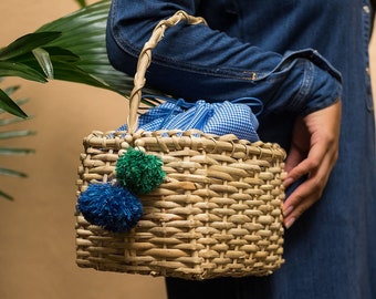 Basket bag birkin basket round basket bag straw bag rattan bag wicker bag basket purse vintage basket shopping basket women Easter Bucket