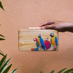 Tropical Wood Clutch wicker purse straw purse straw bag straw purse round straw bag round rattan bag wooden clutch bag casual ladies vintage image 1