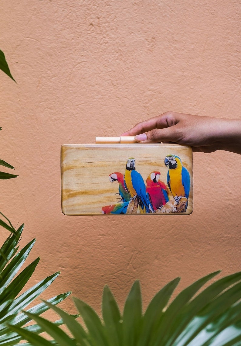 Tropical Wood Clutch wicker purse straw purse straw bag straw purse round straw bag round rattan bag wooden clutch bag casual ladies vintage image 1