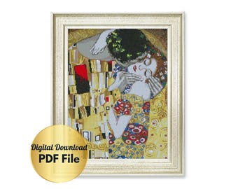 Cross Stitch Pattern - The Kiss (Paintings by Klimt) -Counted Cross Stitch/Digital File/Instant Download/PDF File