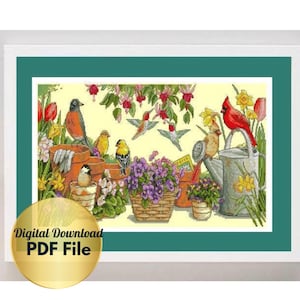 Cross Stitch Pattern - Friends At The Garden -Counted Cross Stitch/Digital File/Instant Download/PDF File