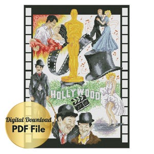 Cross Stitch Pattern - Movies-Hollywood World-Counted Cross stitch chart/PDF File?Digital Download