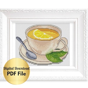 Cross Stitch Pattern - Happy Tea -Simple, Easy, Beginner Counted Cross Stitch Design/Instant Download/Digital Download/PDF File