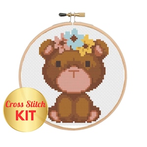 Cross Stitch KIT - Cute Bear KIT - Counted Cross Stitch KIT / Easy / Beginner Cross Stitch Kit / Project for kids or for beginner