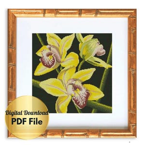 Cross Stitch Pattern - Yellow Orchids, Friendship, Joy and New Beginnings - PDF File/ Instant Digital Download/Counted Cross Stitch