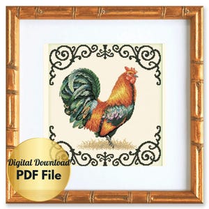 Cross Stitch Pattern - Rooster Vintage Cross Stitch Design - Counted Cross Stitch/Digital Download/PDF File