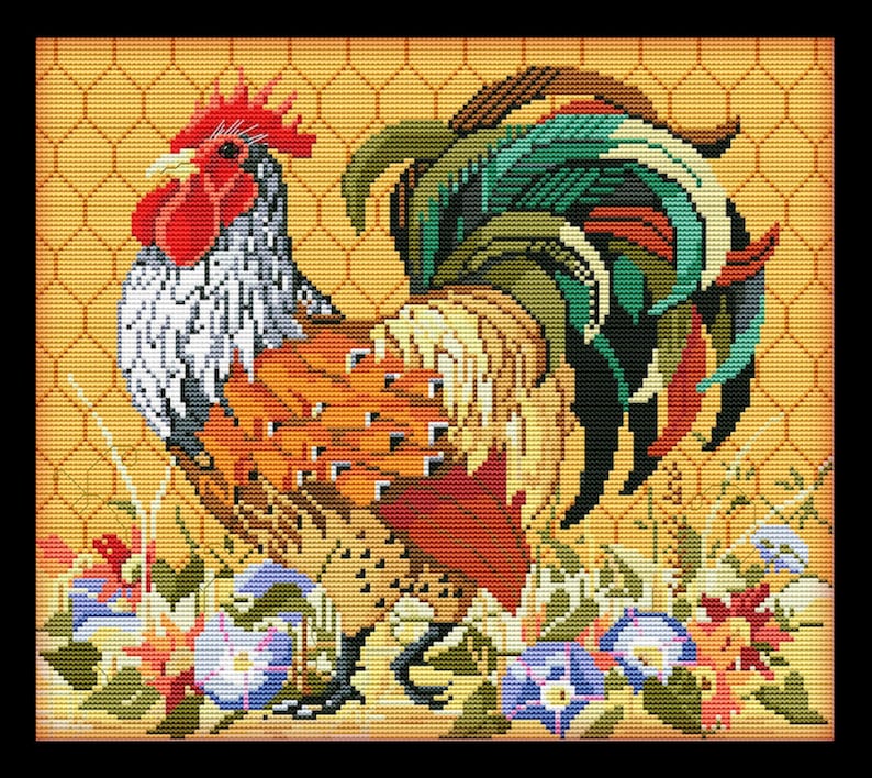 Colorful Rooster Cross Stitch Design counted Cross Etsy