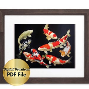 Cross Stitch Pattern - 9 Lucky Koi -Instant Download / Digital File/ PDF file / Lucky Fish / Koi Fish / Japanese KOI/Counted Cross Stitch