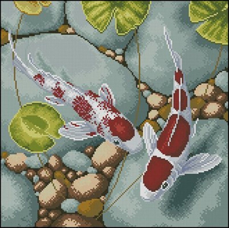 Lucky Koi Fish Cross Stitch Pattern: Red and White (PDF Pattern) bild 3