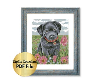 Cross Stitch Pattern - Cute Labrador Puppy -Counted Cross Stitch/Digital File/Instant Download/PDF File