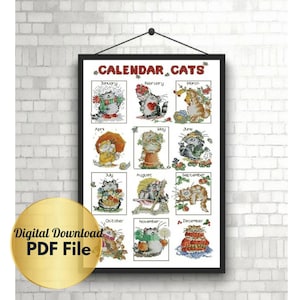Cross Stitch Pattern - Calendar Cats - Counted Cross Stitch/PDF File/Instant Download/Digital File