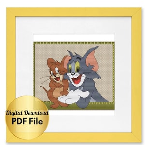 Cross Stitch Pattern - Tom & Jerry -Simple, Easy, Beginner Counted Cross Stitch Design/Instant Download/Digital Download/PDF File