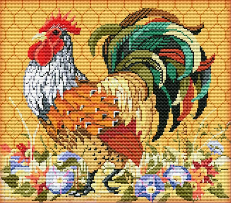 Colorful Rooster Cross Stitch Design counted Cross Etsy