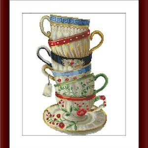 Victorian Tea Cups -Counted Cross Stitch/Digital File/Instant Download/PDF File