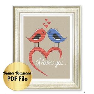 Love Birds -Simple, Easy, Beginner Counted Cross Stitch Design/Instant Download/Digital Download/PDF File