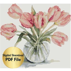 PINK Tulips -Counted Cross Stitch/PDF File/Instant Download