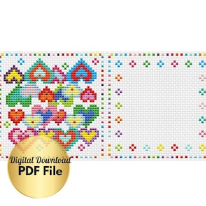 Cross Stitch Pattern - Valentine Design,Colorful Hearts Postcards -Simple,Easy,Beginner Cross Stitch Design/Instant Digital Download
