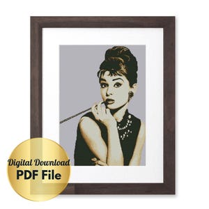 Cross Stitch Pattern - Audrey Hepburn Breakfast at Tiffany's Iconic Pose -Vintage Cross Stitch Design/Counted Cross Stitch