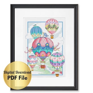 Cross Stitch Pattern - Amazing Hot Air Balloons - Counted Cross Stitch/Digital File/Instant Download/PDF File