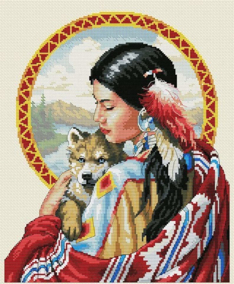 Native American Indian Wolf counted Cross Stitch/digital File/instant