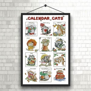 Calendar Cats - Counted Cross Stitch/PDF File/Instant Download/Digital File