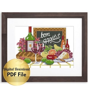 Cross Stitch Pattern - Enjoy Your Meal (Bon Appetit) -Counted Cross Stitch/Digital File/Instant Download/PDF File