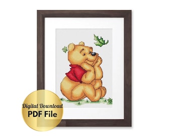 Cross Stitch Pattern - Winnie The Pooh - Simple, Easy, Beginner Counted Cross Stitch Design/Instant Download/Digital Download/PDF File