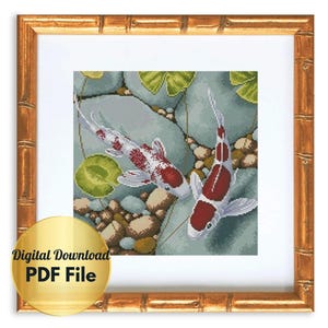 Lucky Koi Fish Cross Stitch Pattern: Red and White (PDF Pattern) bild 1