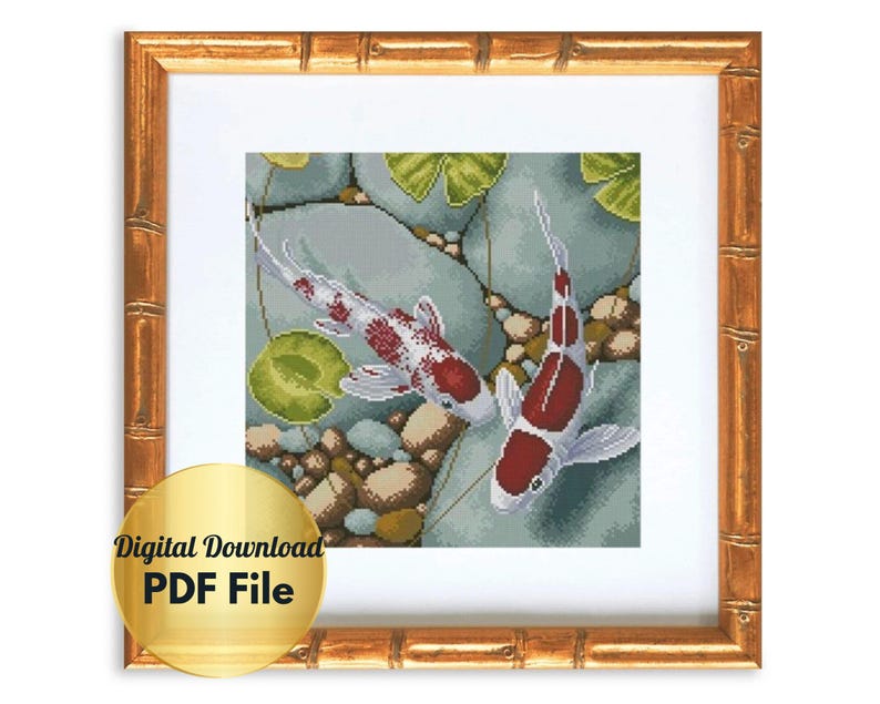 Lucky Koi Fish Cross Stitch Pattern: Red and White (PDF Pattern) bild 1