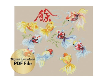 Cross Stitch Pattern - Goldfish, Counted Cross Stitch Pattern /PDF File /Digital File /Instant Download/Animal Design, Goldfish Cross Stitch
