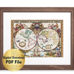 Cross Stitch Pattern - Vintage Map Cross Stitch Design - PDF File/Counted Cross Stitch/Instant Digital Download