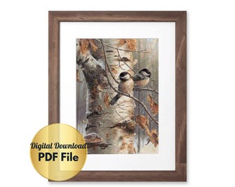 Cross Stitch Pattern - Enjoying The Autumn - Birds Cross Stitch Design/PDF File/Counted Cross Stitch/Instant Digital Download