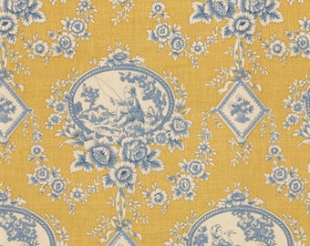 Brunschwig & Fils 'En Plein Air' (In the Open Air) Cotton Hand Print Yellow/Blue