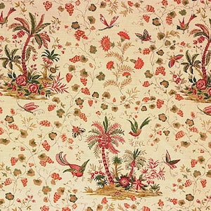 Lee Jofa Martinique Print French Linen Cotton Tropical Palm Trees Birds Upholstery Fabric