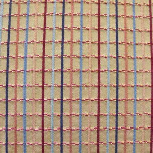 Groundworks France Sanabelle Check Gold Orange Blue Peach Rust Red Embroidery Upholstery Drapery Fabric