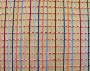 Groundworks France Sanabelle Check Gold Orange Blue Peach Rust Red Embroidery Upholstery Drapery Fabric