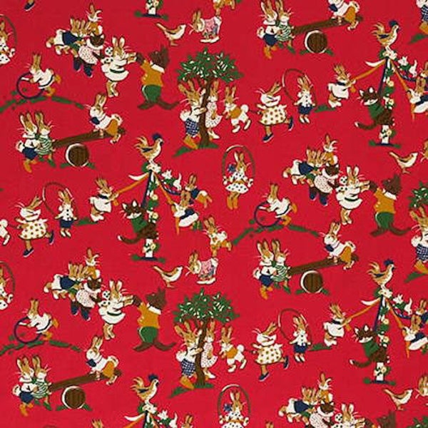 Lee Jofa Nursery Cotton Print Spring Fever Berry Red Bunnies Dogs Cats Birds Upholstery Drapery Fabric