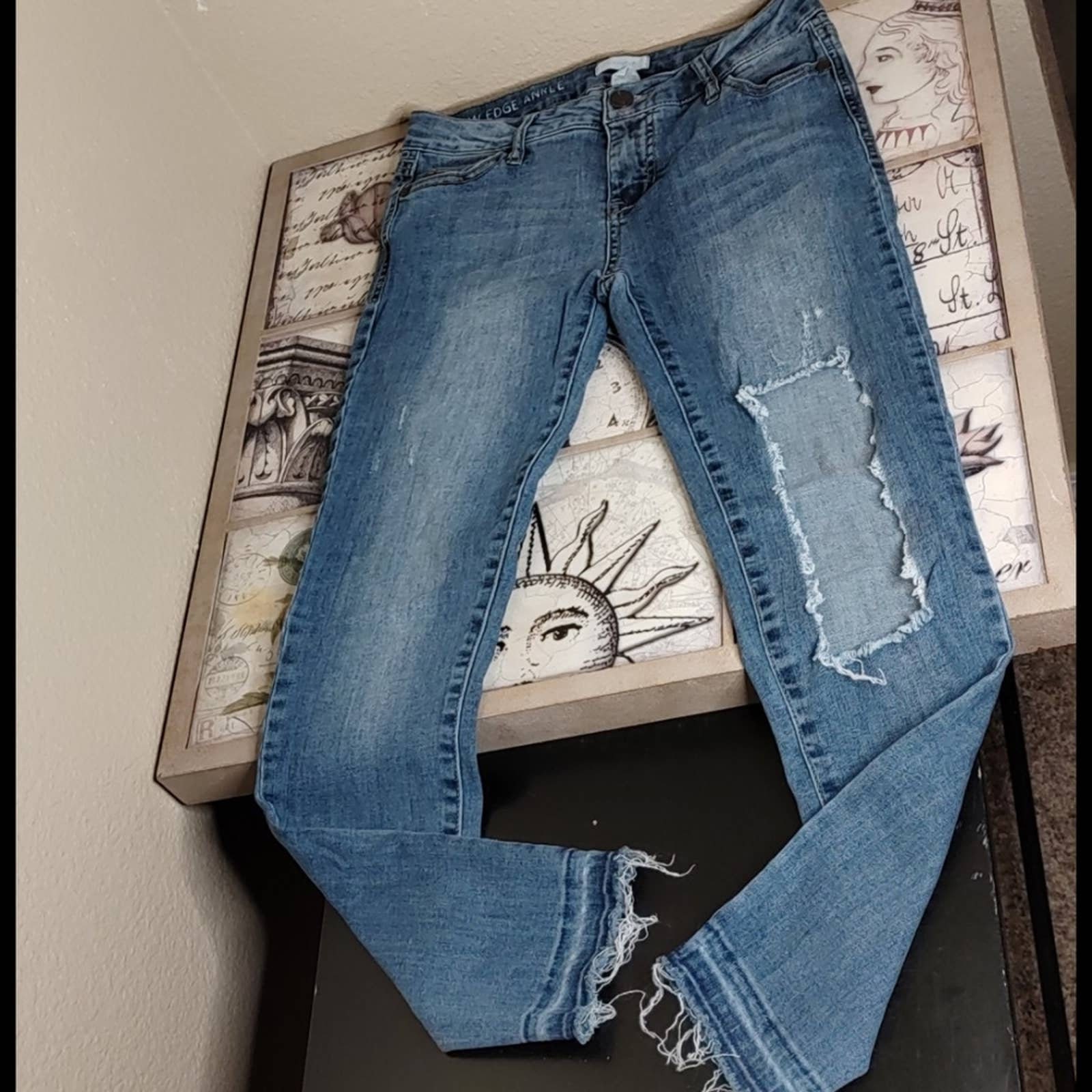 Blue Asphalt Raw Edge Ankle Distressed 