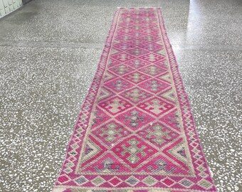 Alfombra turca vintage: Lana y algodón anudados a mano (2,23 x 12,04 pies)
