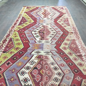 Muted Turkish Kilim Rug 5.74x12.23 // Faded Vintage Turkish Anatolian Wool Kilim Rug For living Room or Kitchen