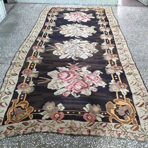 Karabakh Kilim rug, 6.20 X 12.14 ft, Vintage Floral Karabakh Rug, Antique Style Karabagh Kilim Rug, Oversize Large Rose Kilim