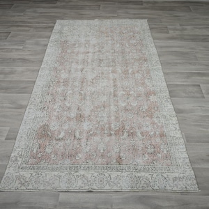 4.5&#39;x8&#39; Handknotted Wool Oushak Rug: Faded Vintage Turkish Area Rug