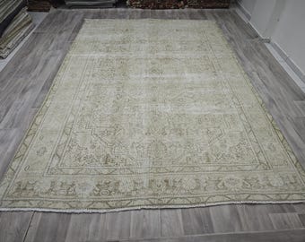 8x11 Neutraler, verblasster Oushak-Teppich, Vintage-Teppich aus der Türkei
