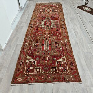 3x11 Red Turkish Runner, 3.4x11 feet, Handknotted Antique Wool Runner